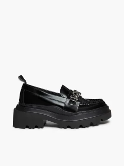 G.H.BASS Platform Lug Chain Loafers Black New