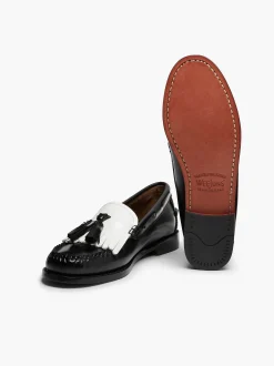 G.H.BASS Weejuns Esther Kiltie Tassel Loafers Black & White Flash Sale