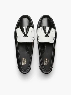 G.H.BASS Weejuns Esther Kiltie Tassel Loafers Black & White Flash Sale