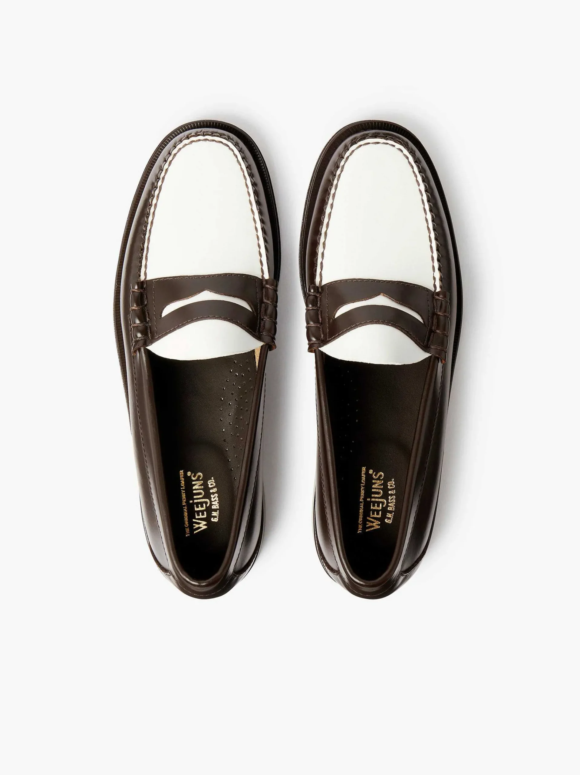 G.H.BASS Weejuns Larson Penny Loafers Dark Brown & White Cheap