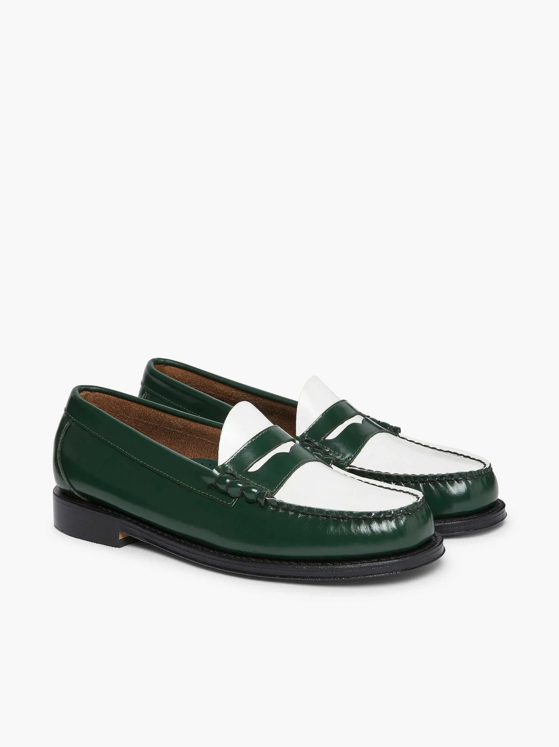 G.H.BASS Weejuns Larson Penny Loafers Green & White New