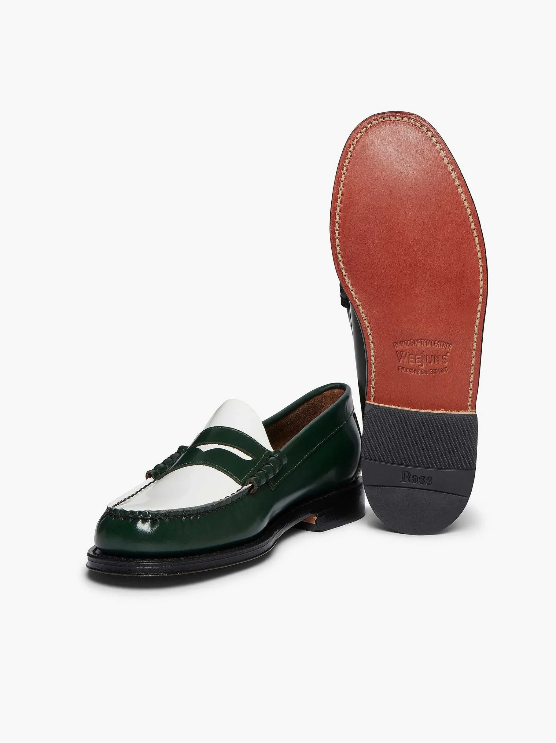 G.H.BASS Weejuns Larson Penny Loafers Green & White New
