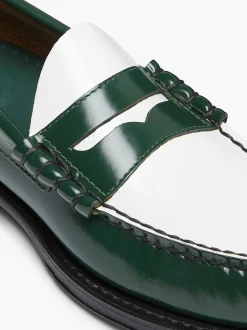 G.H.BASS Weejuns Larson Penny Loafers Green & White New