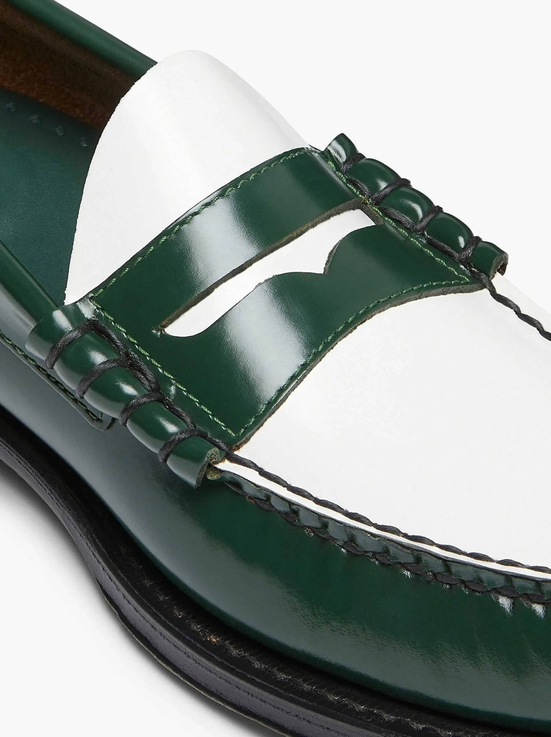 G.H.BASS Weejuns Larson Penny Loafers Green & White New