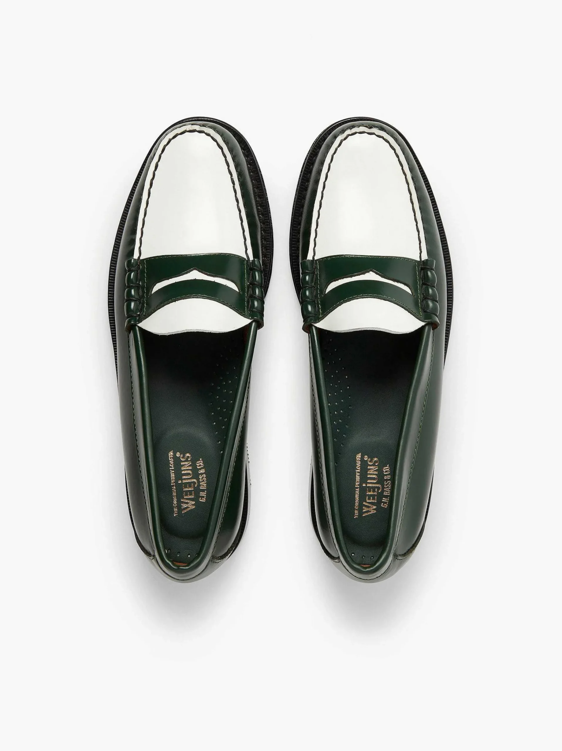 G.H.BASS Weejuns Larson Penny Loafers Green & White New