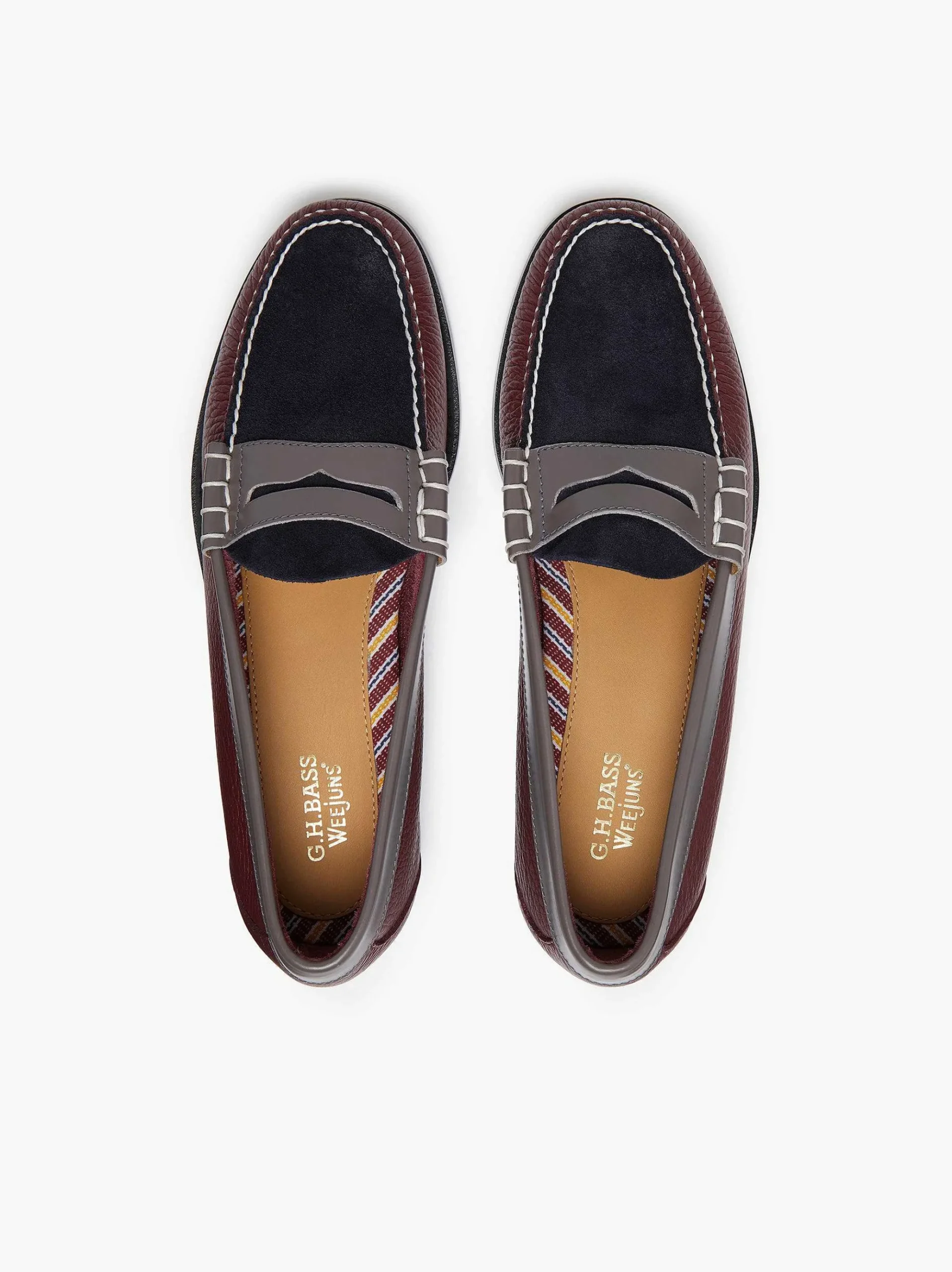 G.H.BASS Weejuns Larson Tricolour Penny Loafers Navy Wine Grey Shop