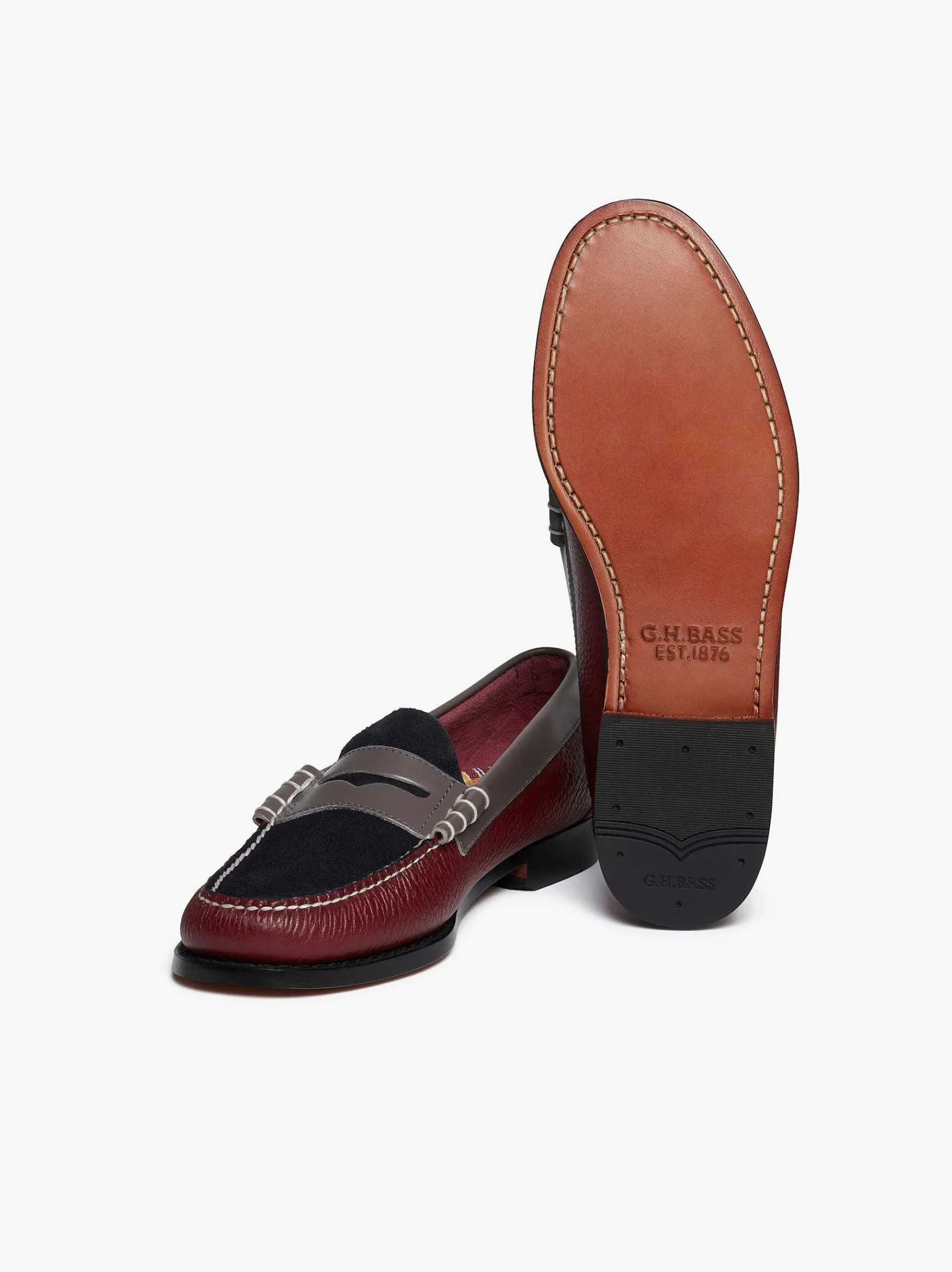 G.H.BASS Weejuns Larson Tricolour Penny Loafers Navy Wine Grey Shop