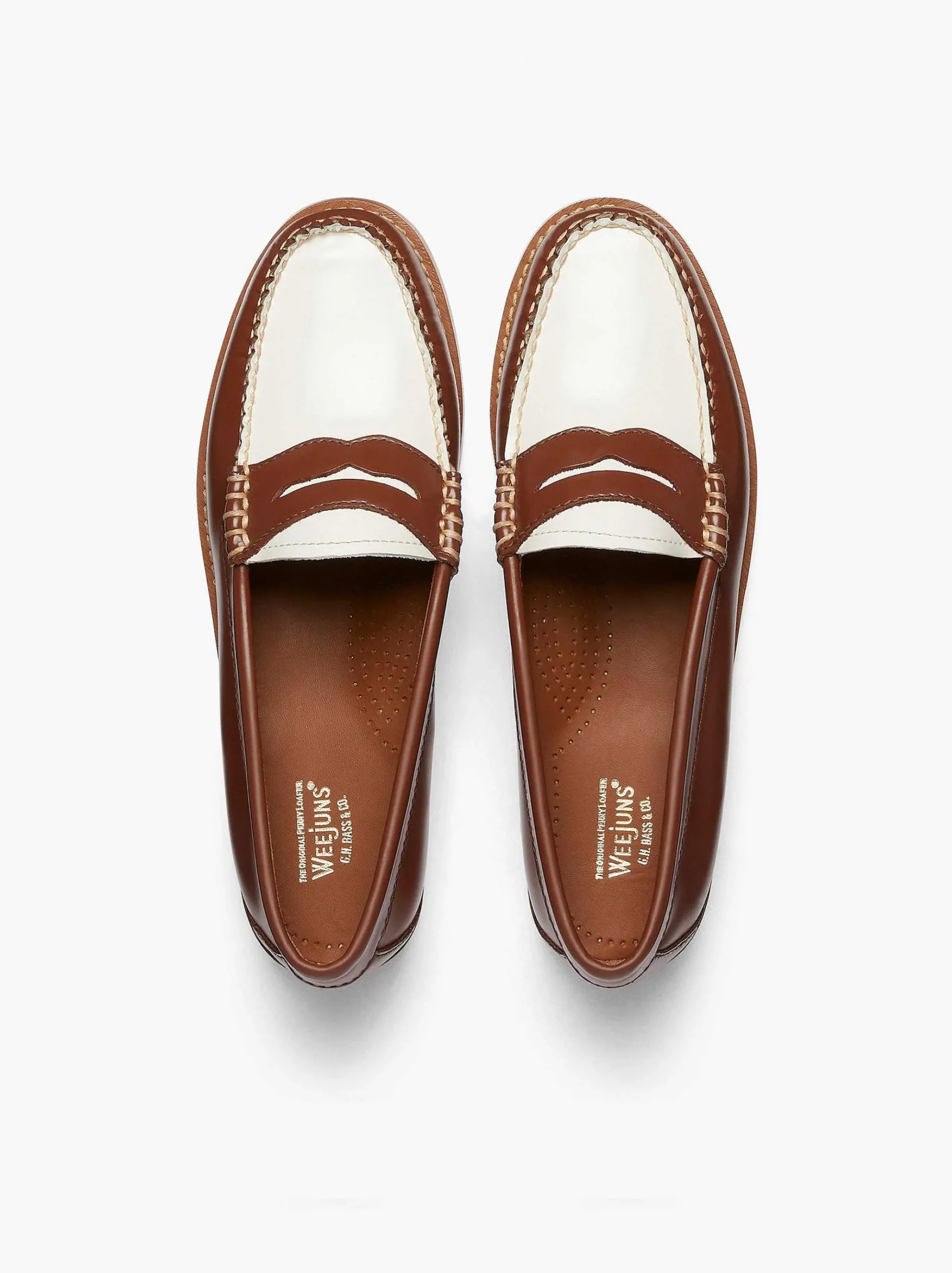 G.H.BASS Weejuns Penny Loafers Cognac & White Best