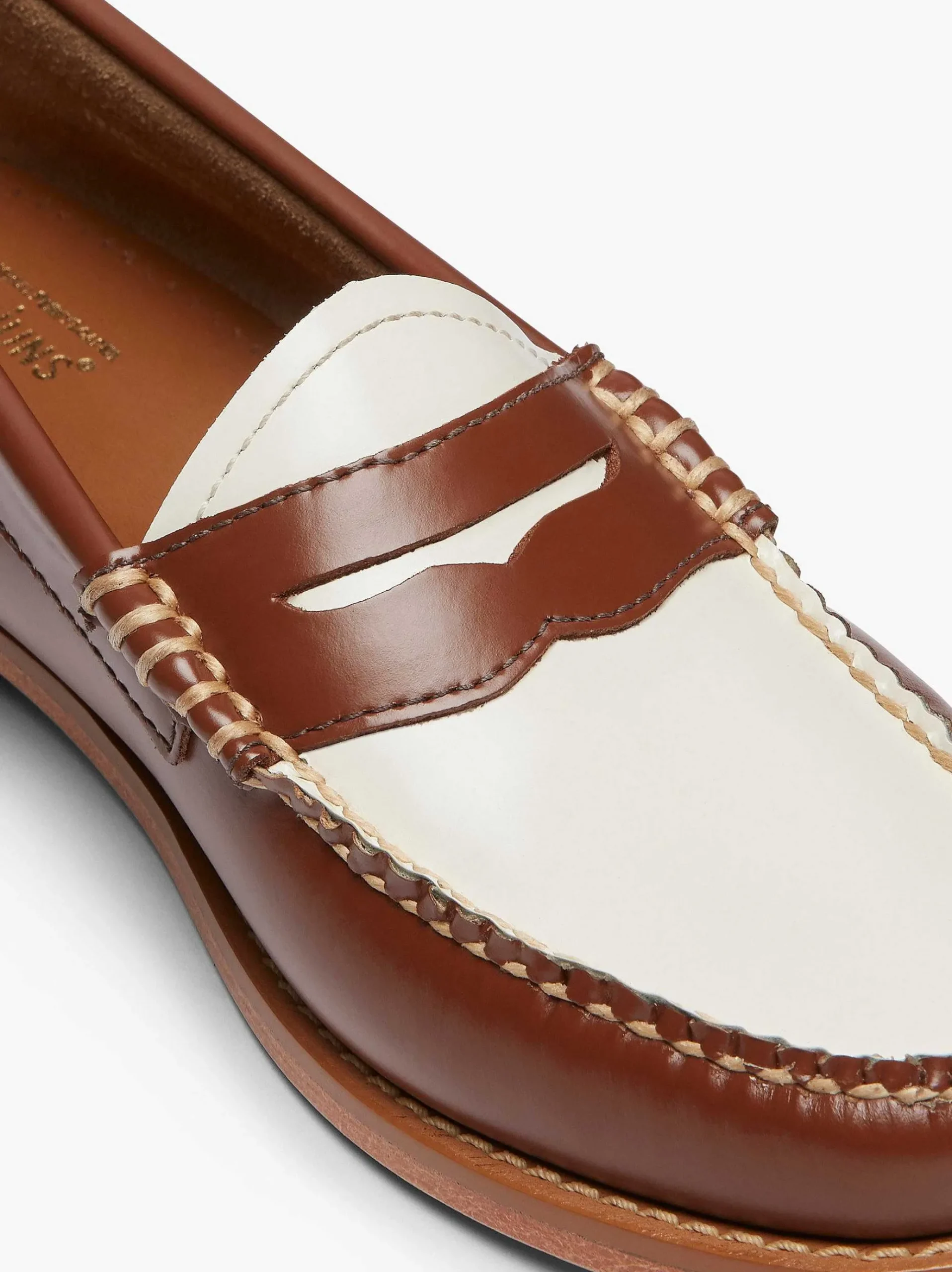 G.H.BASS Weejuns Penny Loafers Cognac & White Best