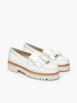 G.H.BASS Weejuns 90S Esther Kiltie Tassel Loafers White Fashion