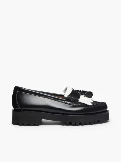 G.H.BASS Weejuns 90S Esther Kiltie Tassel Loafers Black & White Clearance