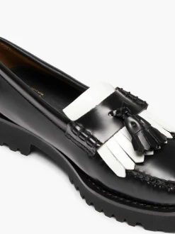 G.H.BASS Weejuns 90S Esther Kiltie Tassel Loafers Black & White Clearance