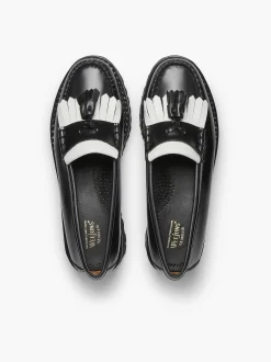 G.H.BASS Weejuns 90S Esther Kiltie Tassel Loafers Black & White Clearance