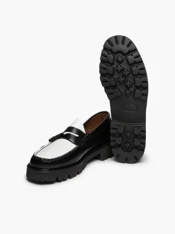 G.H.BASS Weejuns Super Lug Larson Penny Loafers Black & White Hot