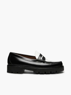 G.H.BASS Weejuns Super Lug Larson Penny Loafers Black & White Hot