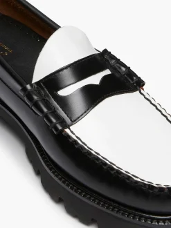 G.H.BASS Weejuns Super Lug Larson Penny Loafers Black & White Hot