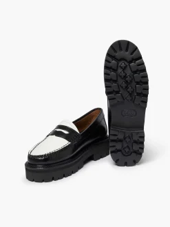 G.H.BASS Weejuns Super Lug Penny Loafers Black & White Cheap