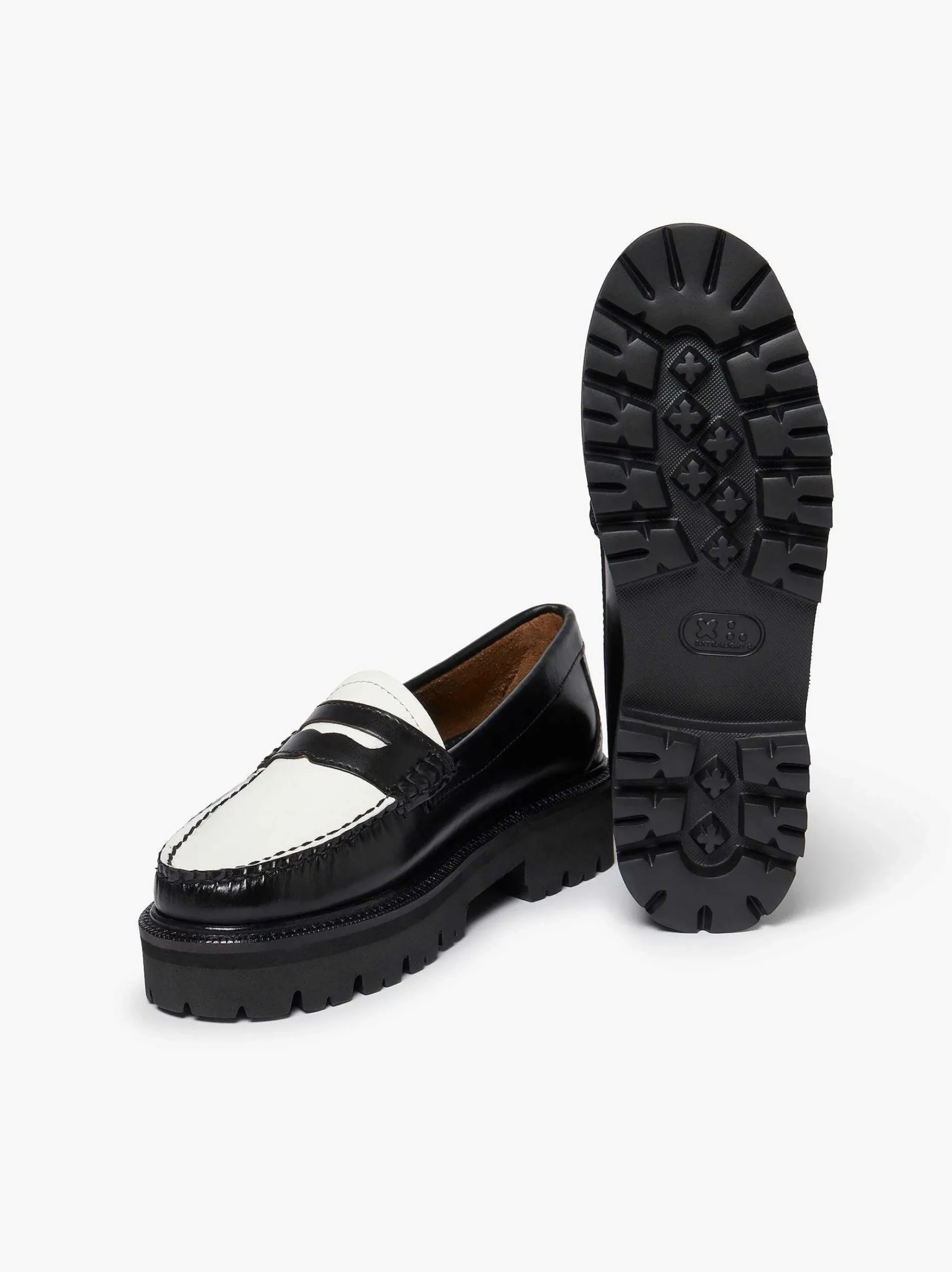 G.H.BASS Weejuns Super Lug Penny Loafers Black & White Cheap
