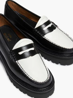G.H.BASS Weejuns Super Lug Penny Loafers Black & White Cheap