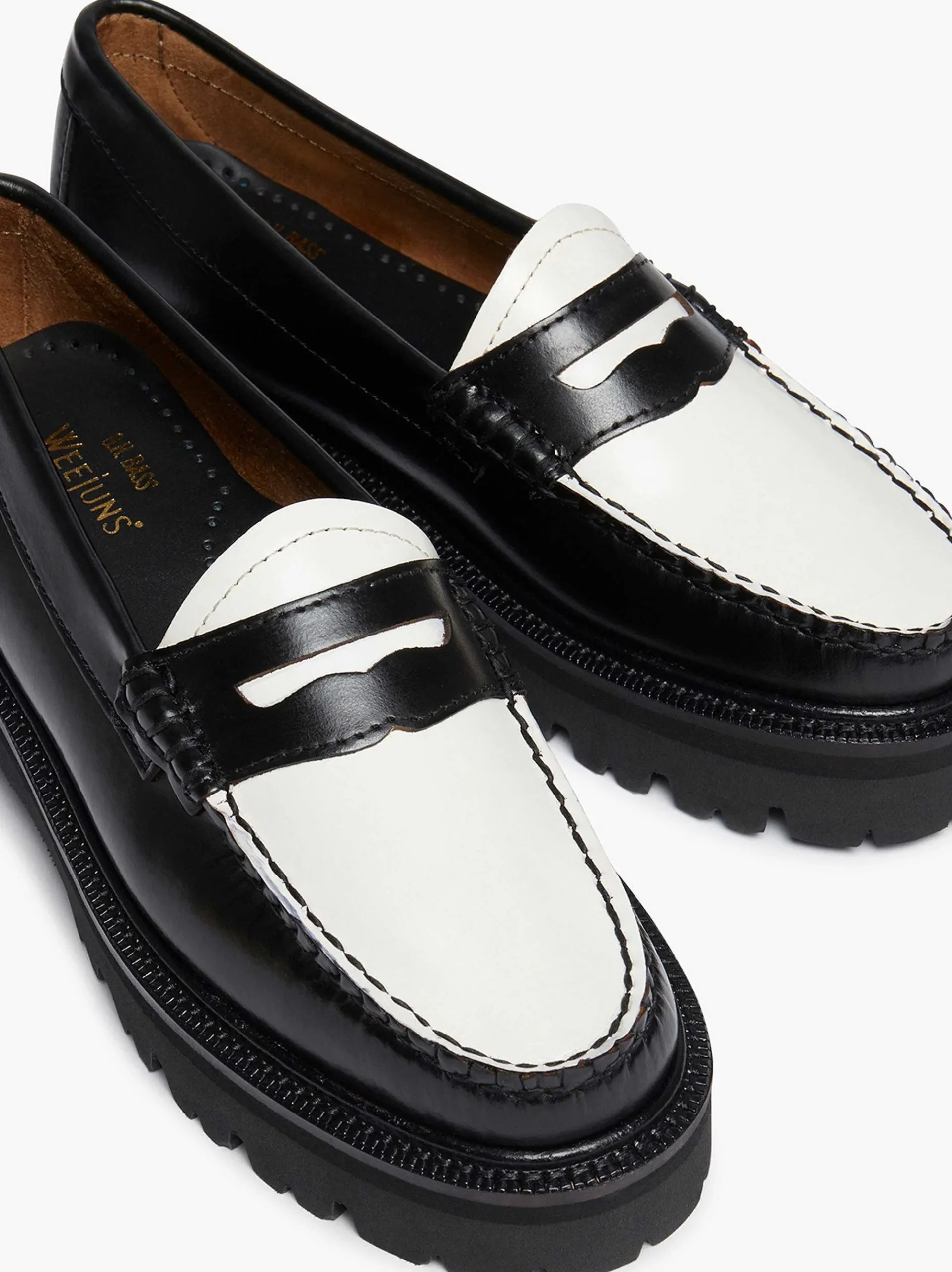 G.H.BASS Weejuns Super Lug Penny Loafers Black & White Cheap