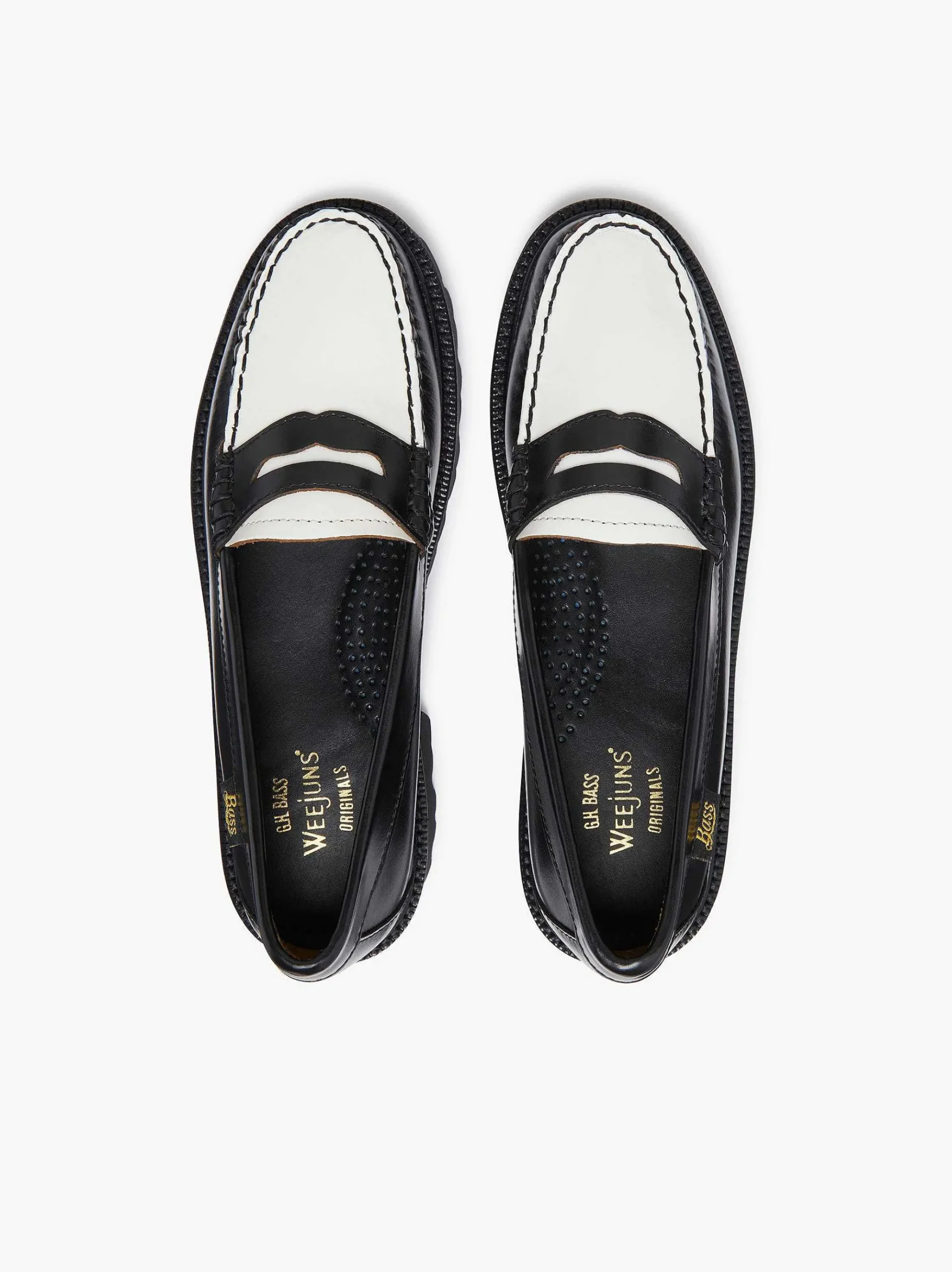 G.H.BASS Weejuns Super Lug Penny Loafers Black & White Cheap