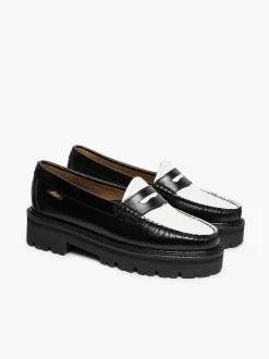 G.H.BASS Weejuns Super Lug Penny Loafers Black & White Cheap